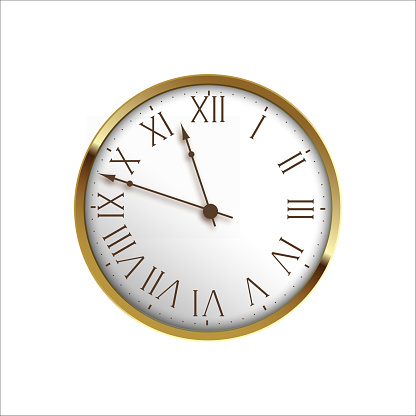 New Year's clock with Roman numbers isolated on white. Vector
