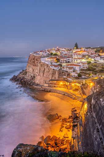 The beautiful village of Azenhas do Mar at the portuguese atlantic coast after sunset