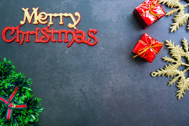 istock Christmas background with fir tree and decorations. Top view with copy space 1358003439