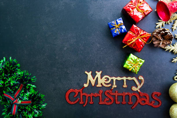istock Christmas background with fir tree and decorations. Top view with copy space 1358003447