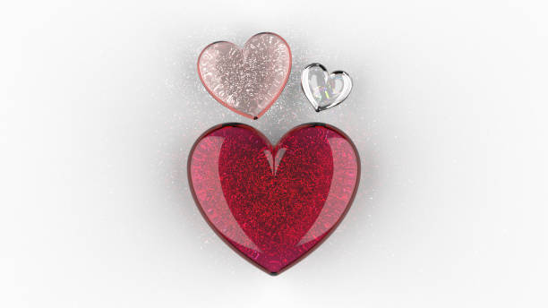 istock Beautiful group of ruby and diamond hearts for valentines day, 3d rendering in 8k on a glittery and bright white background. 1358008449