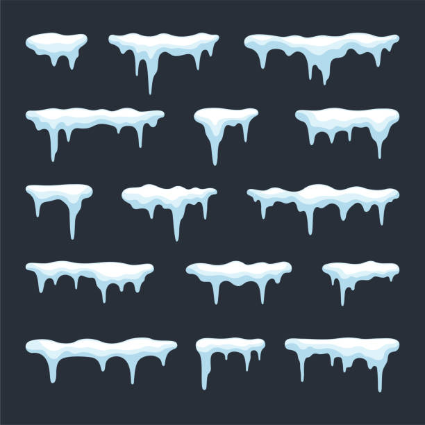 ilustraciones, imágenes clip art, dibujos animados e iconos de stock de snow caps winter decoración de hielo congelado. vector - icicle
