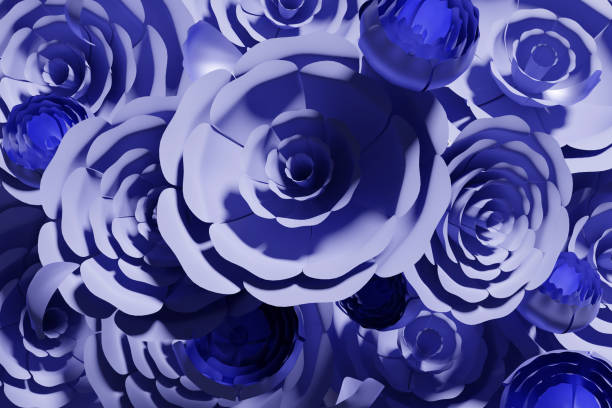 3d render of beautiful flying pviolet paper flowers wallpaper pattern toned with 2022 color of the year