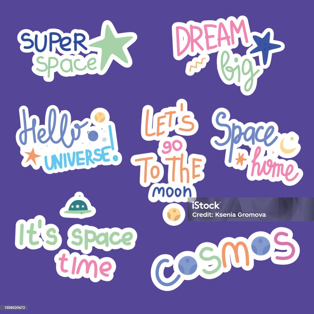 Space Descriptive Lettering Space Lettering Set Stock Illustration - Download Image Now - Cartoon ...