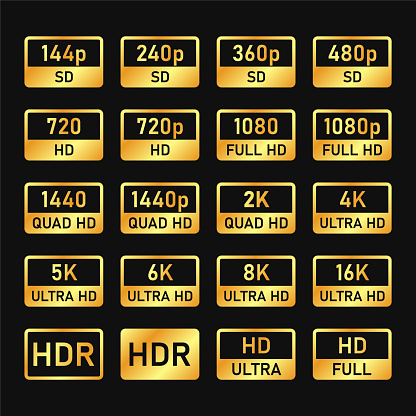 Video and TV Size Resolution Icons. Ultra Hd Labels. Vector Illustration