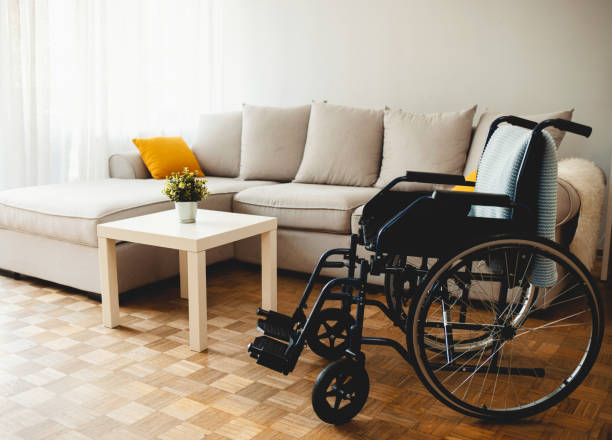 istock Empty wheelchair in the livingroom. 1358031855