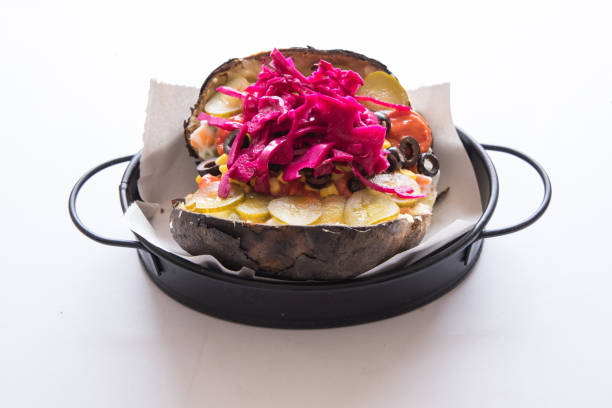 delicious hot baked potatoes and salad