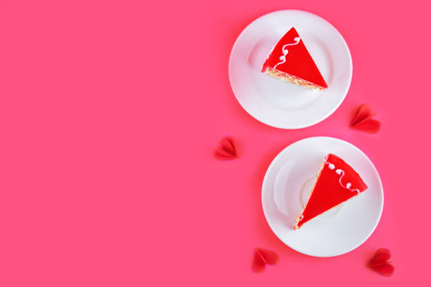 istock Red nut merengue cake in a plate for Valentine's day 1358036337