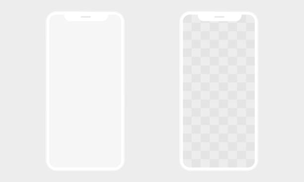 現実的な携帯電話のモックアップ、クレイモバイルセットの概念は、影が孤立しています。異なる角度で白いスマートフォンは、空白の画面、アプリのデザインプレゼンテーションのための3 - 白色点のイラスト素材／クリップアート素材／マンガ素材／アイコン素材