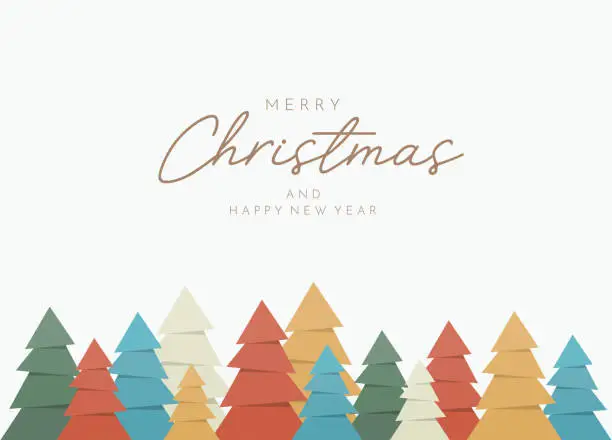 Vector illustration of Merry Christmas and Happy New Year background paper with colorful paper origami trees. Vector