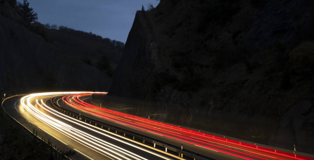 istock Car lights at dusk on the A8 highway, Zarautz, Euskadi 1358042972