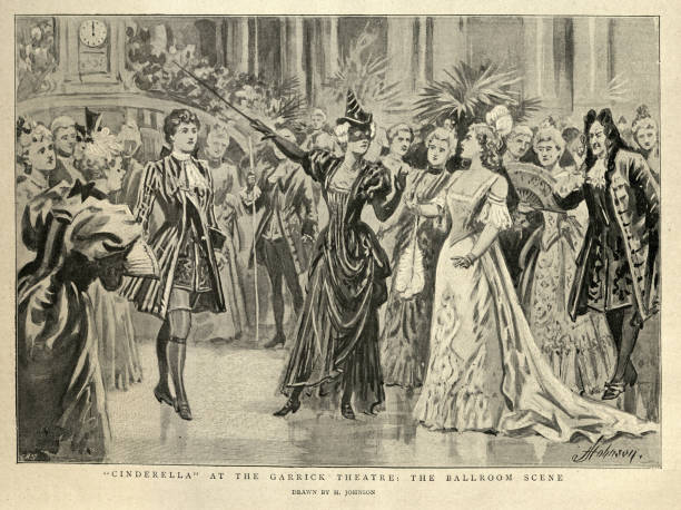 prince charming und cinderella in der ballsaalszene, im garrick theatre, 1898, 19. jahrhundert - prince charming stock-grafiken, -clipart, -cartoons und -symbole