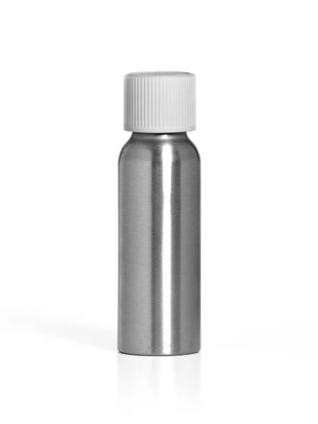 istock Isolated blank cosmetic silver bottle on white background 1358043837