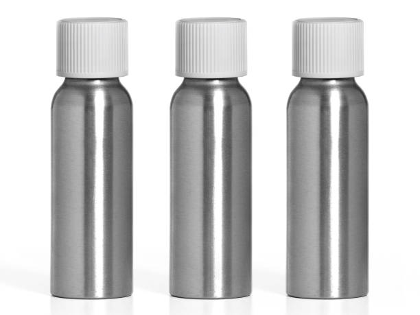 istock Isolated blank cosmetic silver bottle on white background 1358044110