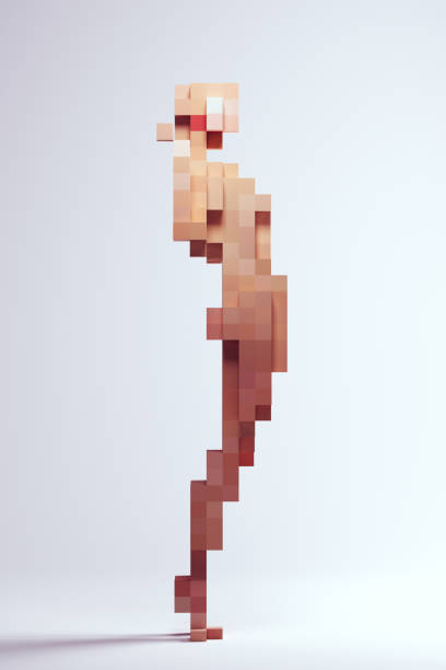 frau weiblich abstrakter akt würfel block skulptur 3d pixel voxels - naked people women female stock-fotos und bilder