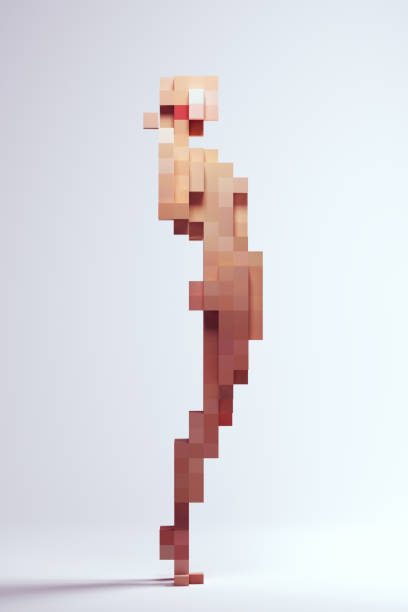 femme femme abstrait nu cube bloc sculpture 3d pixel voxels - naked people women female photos et images de collection