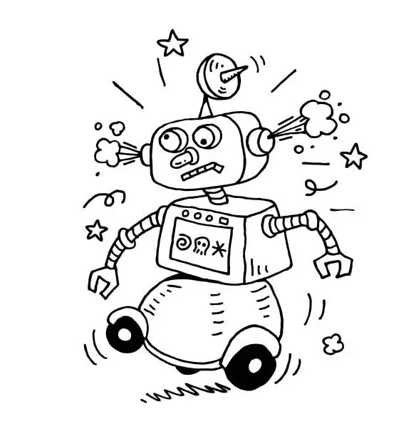 Vector illustration of Broken robot sketch illustration