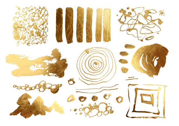 grunge oro y bronce color brillo mancha pintura manchas sobre blanco. fondo abstracto de colección brillante brillante. - gilded fotografías e imágenes de stock