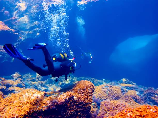 Scuba diver at cave entrance