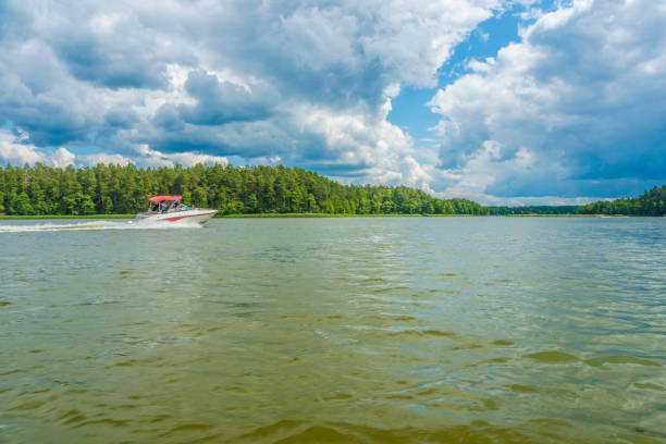 modern powerboat speeding on the lake