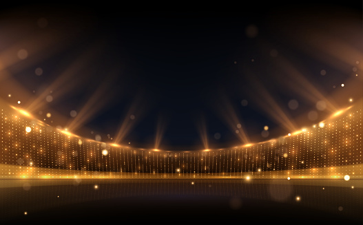 Golden stadium lights with rays in vector