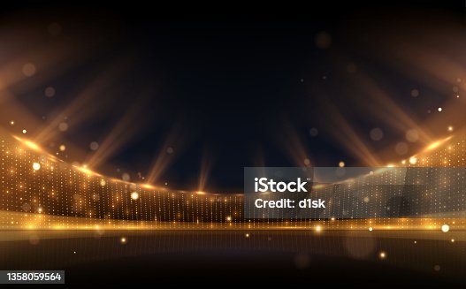istock Golden stadium lights with rays 1358059564