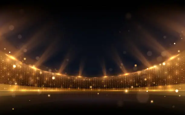 Vector illustration of Golden stadium lights with rays