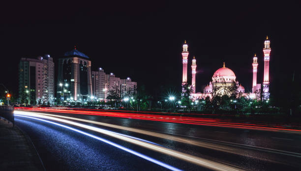 istock Night Shali and mosque. Chechen republic, june 2021. 1358060660