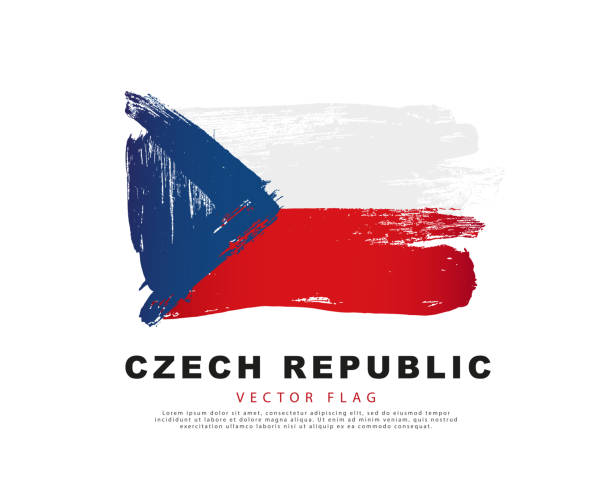 ilustrações, clipart, desenhos animados e ícones de bandeira da república tcheca. pinceladas azuis, brancas e vermelhas. ilustração do vetor isolada em fundo branco. - república tcheca