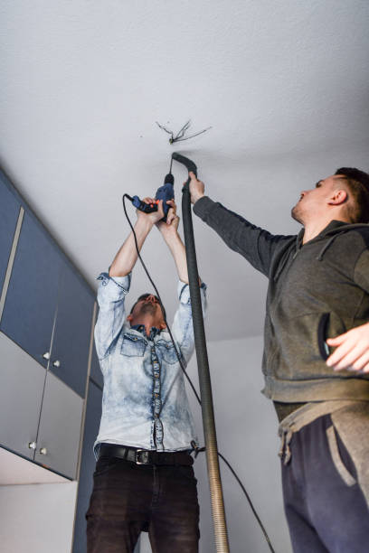 istock Males Drilling Ceiling To Install Light At Home 1358064152