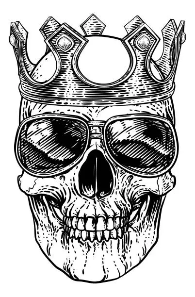 Vector illustration of Skull Cool Sunglasses Skeleton in Shades and Crown