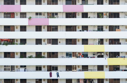 Units in a public Housing Development Board (HDB) block of flats in MacPherson estate, Singapore.