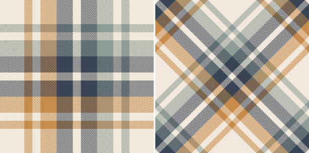 Plaid pattern set in blue, brown orange, grey, beige for spring autumn winter. Seamless light pastel tartan check plaid texture for blanket, duvet cover, scarf, other modern fashion fabric design. Plaid pattern set in blue, brown orange, grey, beige for spring autumn winter. Seamless light pastel tartan check plaid texture for blanket, duvet cover, scarf, other modern fashion fabric design. spring fashion stock illustrations