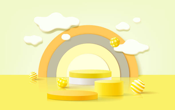 istock 3d podium on background, abstract geometric shapes for kids product display 1358071080