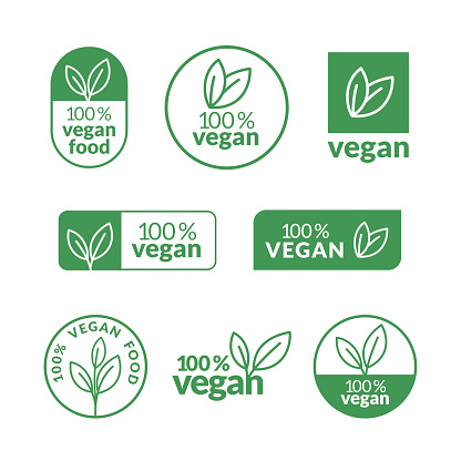 Vector Illustration 100 Percent Vegan Food Label Set