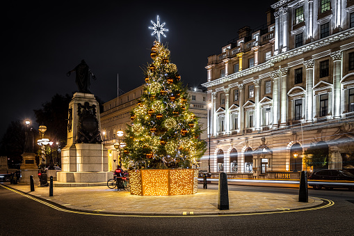 The Christmas view of Picadilly circus and its surroundings in London, UK