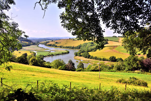River Dart View from Sharpham's near Totnes A view of the upper reaches of the River Dart, near Totnes in Devon devon photos stock pictures, royalty-free photos & images