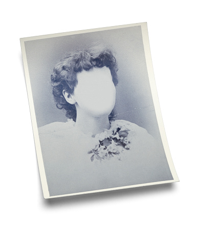 Vintage Photograph of Woman with Copy Space Cut Out on White.