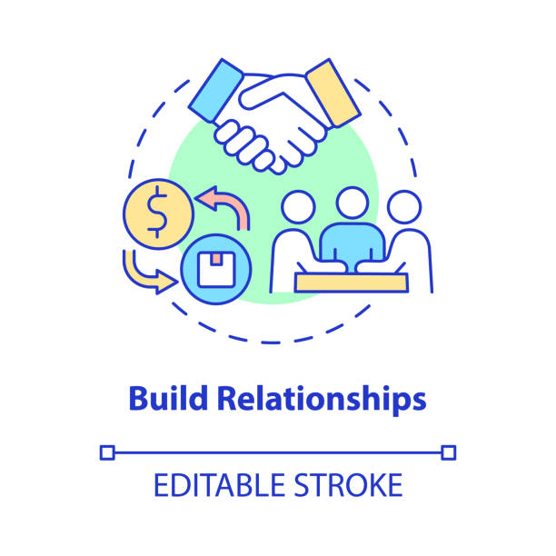 Build relationship concept icon Build relationship concept icon. Starting distribution business. Select trading partners abstract idea thin line illustration. Vector isolated outline color drawing. Editable stroke supplier relationship management stock illustrations