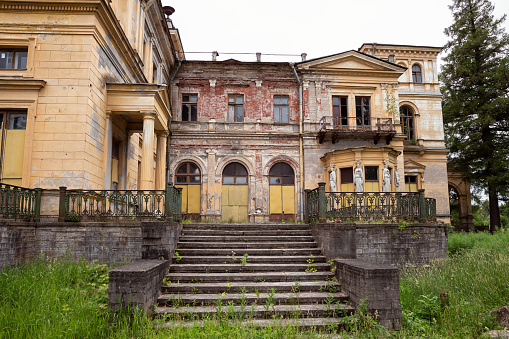 Abandoned deserted imperial dacha Mikhailovka Estate, Palace of the Grand Duke Mikhail Nikolaevich, suburb of St. Petersburg, Russia