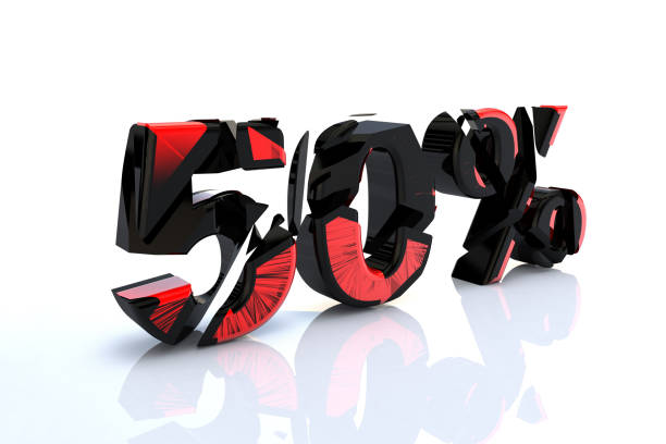istock 50 percent discount in 3D numerals on white background 1358075404
