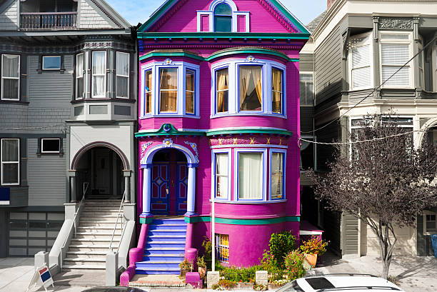 purple house in san francisco - pink buildings stock-fotos und bilder