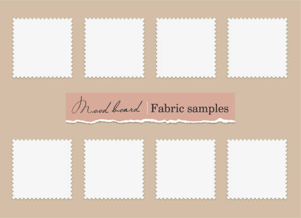 stoffmuster moodboard. textile muster auf beigem hintergrund. 8 stoffstücke für präsentation und design. trendiges mockup. leere vektorvorlage. eps10. - swatch stock-grafiken, -clipart, -cartoons und -symbole