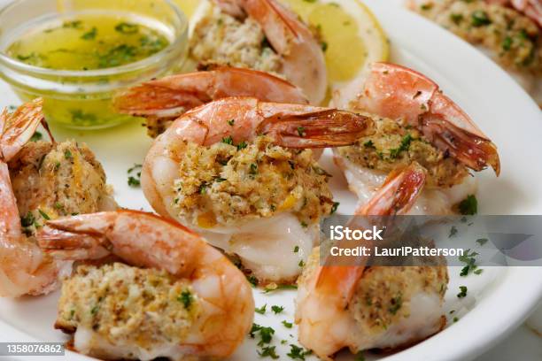 Creamy Crab Stuffed Jumbo Shrimp Stock Photo - Download Image Now - Stuffed, Shrimp - Seafood, Lobster - Seafood