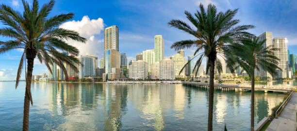 istock Downtown Miami at sunrise from Brickell Key, Florida. - Panoramic view 1358077071