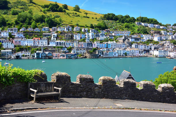 View Across the River Dart to Fort Bayard and Dartmouth An elevated view from Kingswear, across the River Dart to Fort Bayard and Dartmouth devon stock pictures, royalty-free photos & images