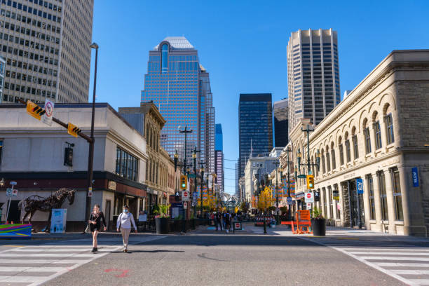Calgary, Alberta, Canada - 27 September 2021:  Calgary skyline in the Autumn season