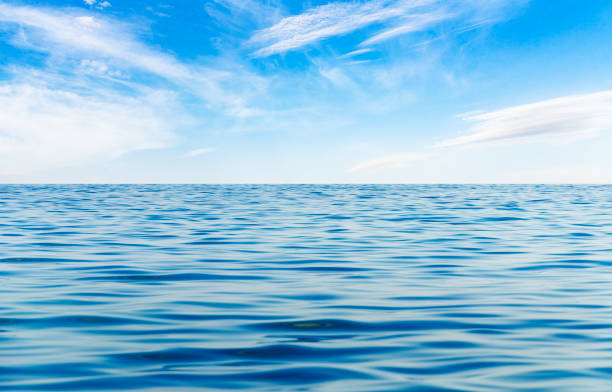istock White clouds on sky over calm sea with sunlight reflection in sea. 1358080123