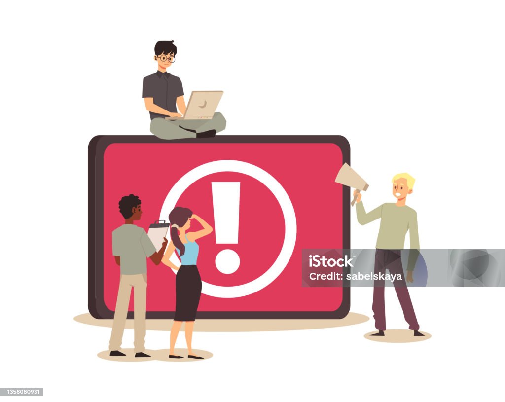 System Problems Cartoon Tiny People Examining Operating System Error Or Failure Warning On ...
