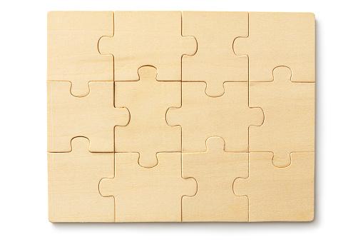 Toys: Wooden Jigzaw Puzzle Isolated on White Background